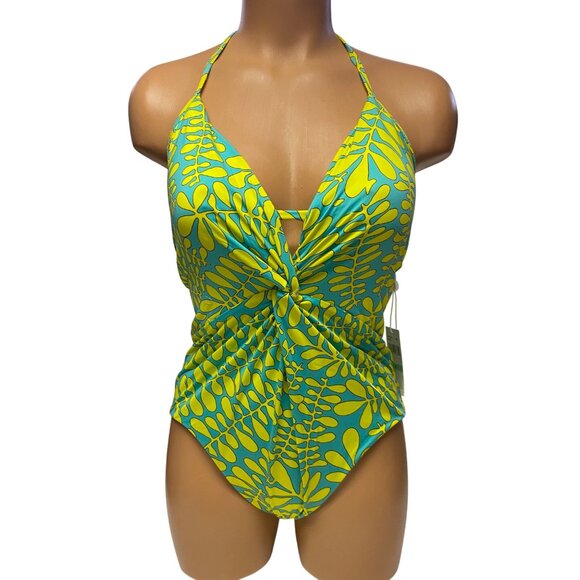 Trina Turks $184 Tropical Floral Print Halter One-Piece Swimsuit Size 8 NWT - Picture 2 of 10